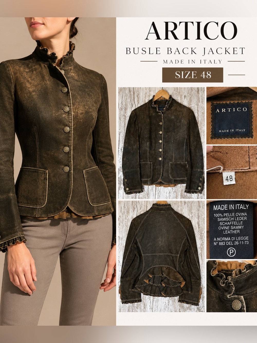 ARTICO Bustle Back Jacket Women’s 48 XL-XXL Brown Lambsuede